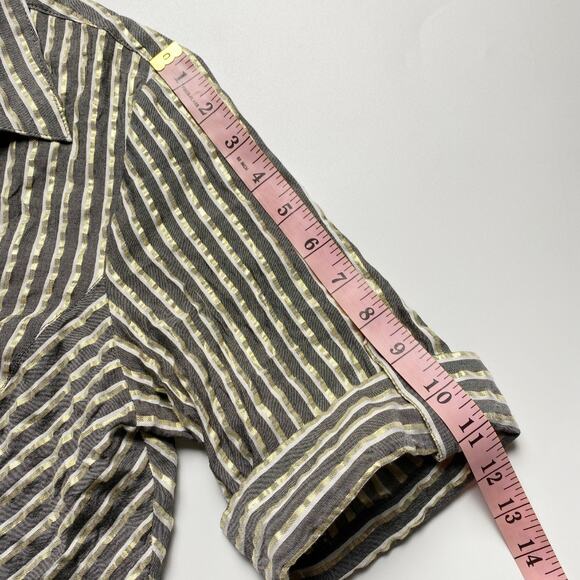 Anne Klein Gold Stripe Zip Front Blouse Women Short Sleeve Career Top - Picture 11 of 13